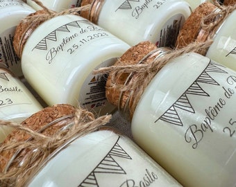 Personalized candles - guest gift baptism, wedding, baby shower, birthday transparent labels