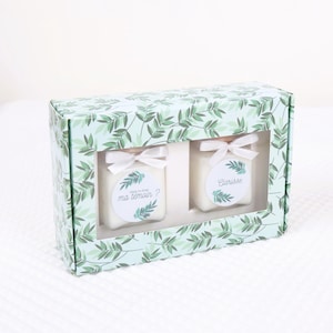 Idée Cadeau annonce grossesse tonton, tata, tatie coffret feuille deux bougies personnalisées