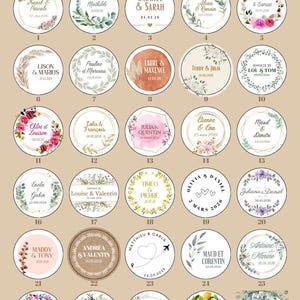 Étiquettes rondes autocollantes personnalisées – Mariage – Stickers 35 40 60 mm