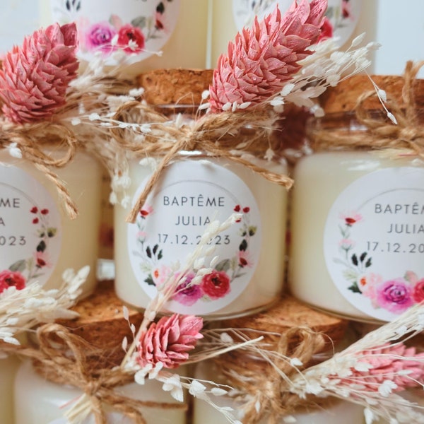 Vela personalizada para regalo de cumpleaños, bautizo o boda, con flores secas
