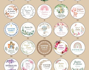 Étiquettes autocollantes personnalisées – Stickers ronds 35 40 60 mm – Baptême, Baby Shower