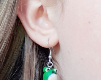 Green Frog dangle earrings