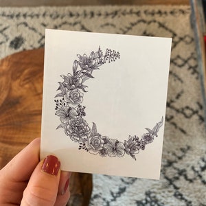 Floral Moon Temporary Tattoo | Moon Tattoos | Flower Tattoos | Festival Tattoos | Ethereal Tattoos | Fake Tattoos | Boho Gifts