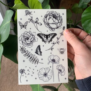 Garden Wildflower Temporary Tattoos | Butterfly Tattoos | Flower Tattoos | Festival Tattoos | Ethereal Tattoos | Fake Tattoos | Boho Gifts