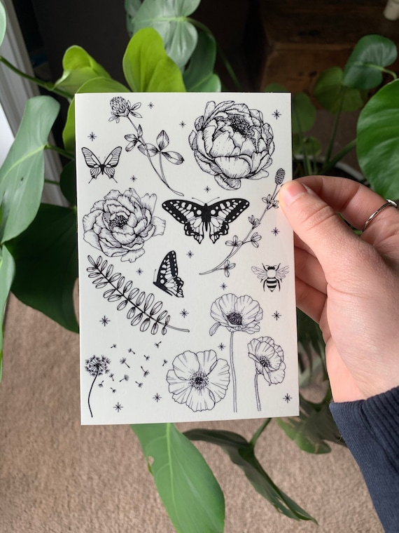 Garden Wildflower Temporary Tattoos | Butterfly Tattoos | Flower Tattoos | Festival Tattoos | Ethereal Tattoos | Fake Tattoos | Boho Gifts
