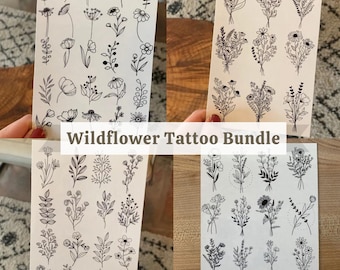 Paquete de tatuajes temporales de flores silvestres / Tatuajes de ramo de flores / Tatuajes de flores / Tatuajes de festivales / Etéreos / Tatuajes falsos / Regalos Boho