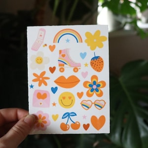 Cutesy Love Tattoo Sheet - Temporary Tattoos - Pink and Red - Valentine’s Day - Cute - Little Gift - Fake Tattoos - Smiley Face - Hearts