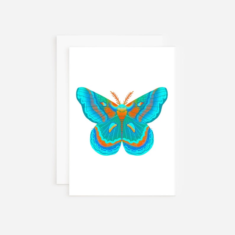 Turquoise Moth Card Blank Greeting Card Witchy Mystical Celestial Notecard Cute Magic Moth Nature image 1