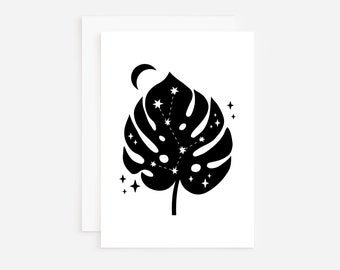 Magic Monstera - Blank Greeting Card - Celestial - Plants - Stars - Leaf - Plant Card - Magic - Witchy - Space