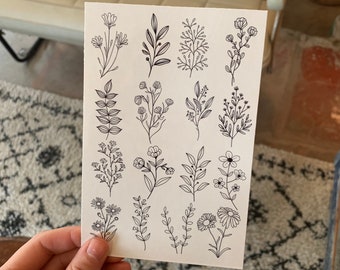 Tatuajes temporales de flores silvestres / Tatuajes botánicos / Tatuajes de flores / Tatuajes de festivales / Tatuajes etéreos / Tatuajes falsos / Regalos boho