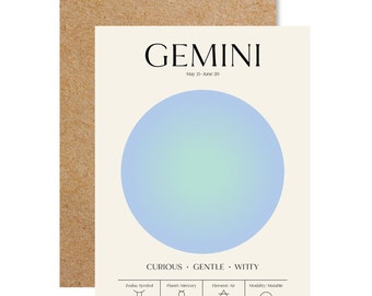 Gemini Aura Greeting Card - Kraft Envelope - Birthday - Aesthetic - Zodiac - Astrology - Cute Gift - Spiritual - Blank - Ethereal - Colorful