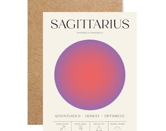 Sagittarius Aura Greeting Card - Kraft Envelope - Birthday - Aesthetic - Zodiac - Astrology - Cute Gift - Spiritual Blank Ethereal Colorful