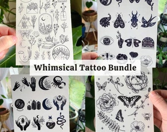 Paquete de tatuajes caprichosos / Tatuajes de ramo de flores / Tatuajes de flores / Tatuajes de festivales / Tatuajes etéreos / Tatuajes falsos / Regalos Boho