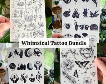 Whimsical Tattoo Bundle | Flower Bouquet Tattoos | Flower Tattoos | Festival Tattoos | Ethereal Tattoos | Fake Tattoos | Boho Gifts