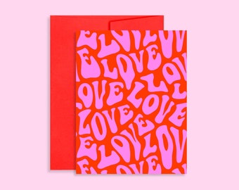 Love Blank Greeting Card - Valentines Day - VDay - Anniversary - I love you - you are cute - Pink and Red - Red Envelope - Sweet Card - Cute