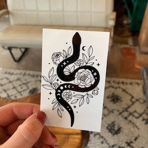 Floral Snake Temporary Tattoo | Snake Tattoos | Flower Tattoos | Festival Tattoos | Ethereal Tattoos | Fake Tattoos | Boho Gifts