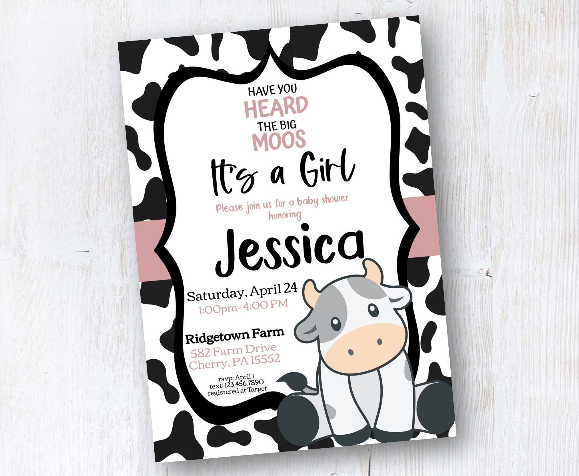 Baby Shower Cow Invitations Cow Invitations Shower Cow Cow Etsy