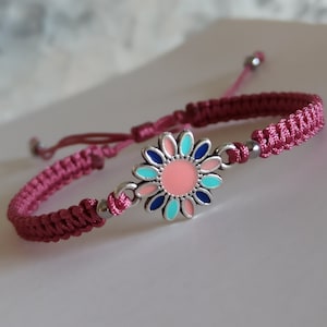 Pulsera de Moda con Flor de Esmalte Antiguo. Accesorios de joyería. Hilo de nailon. Encanto. Nudo. Nature Delicate Black Pink Lucky Bracelet