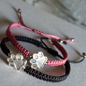 Handmade Paw Dog Bracelet, Adjustable, Stainless Steel Charm, Old Pink Nylon String, Fashion, Love my Pets, Women Men.