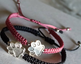 Handmade Paw Dog Bracelet, Adjustable, Stainless Steel Charm, Old Pink Nylon String, Fashion, Love my Pets, Women Men.