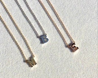 mini dainty 14k solid gold initial necklace