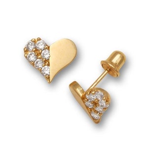 14k yellow gold or white gold heart screw-back studs, baby/kids
