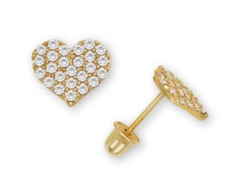 14k Diamond Heart Baby/Kids Screw-Back Earrings