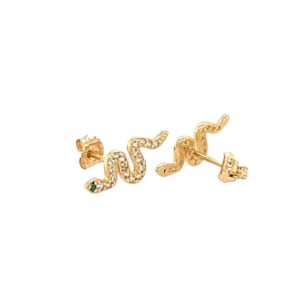 14k snake stud dainty earrings with cubic zirconia