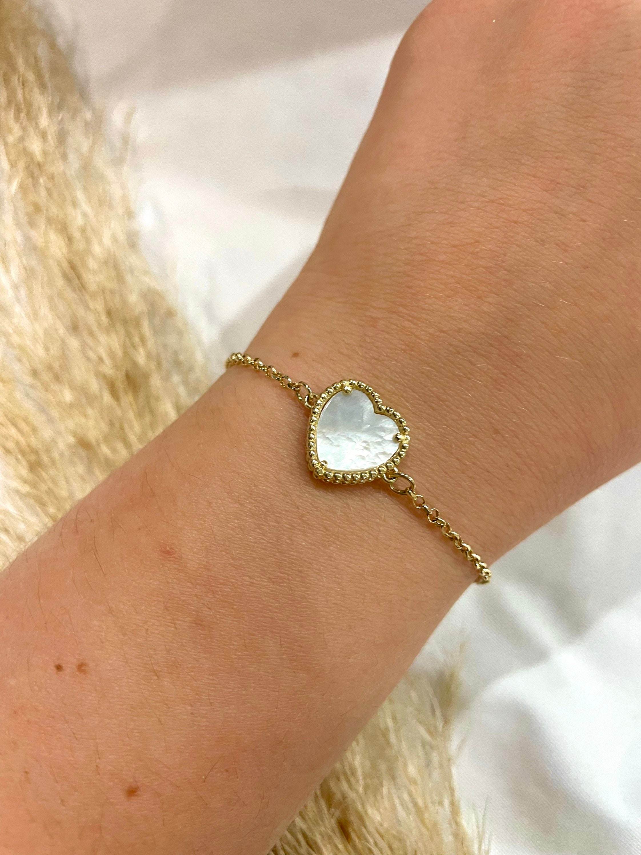 14k Gold Mother of Pearl Heart Bracelet Etsy Australia