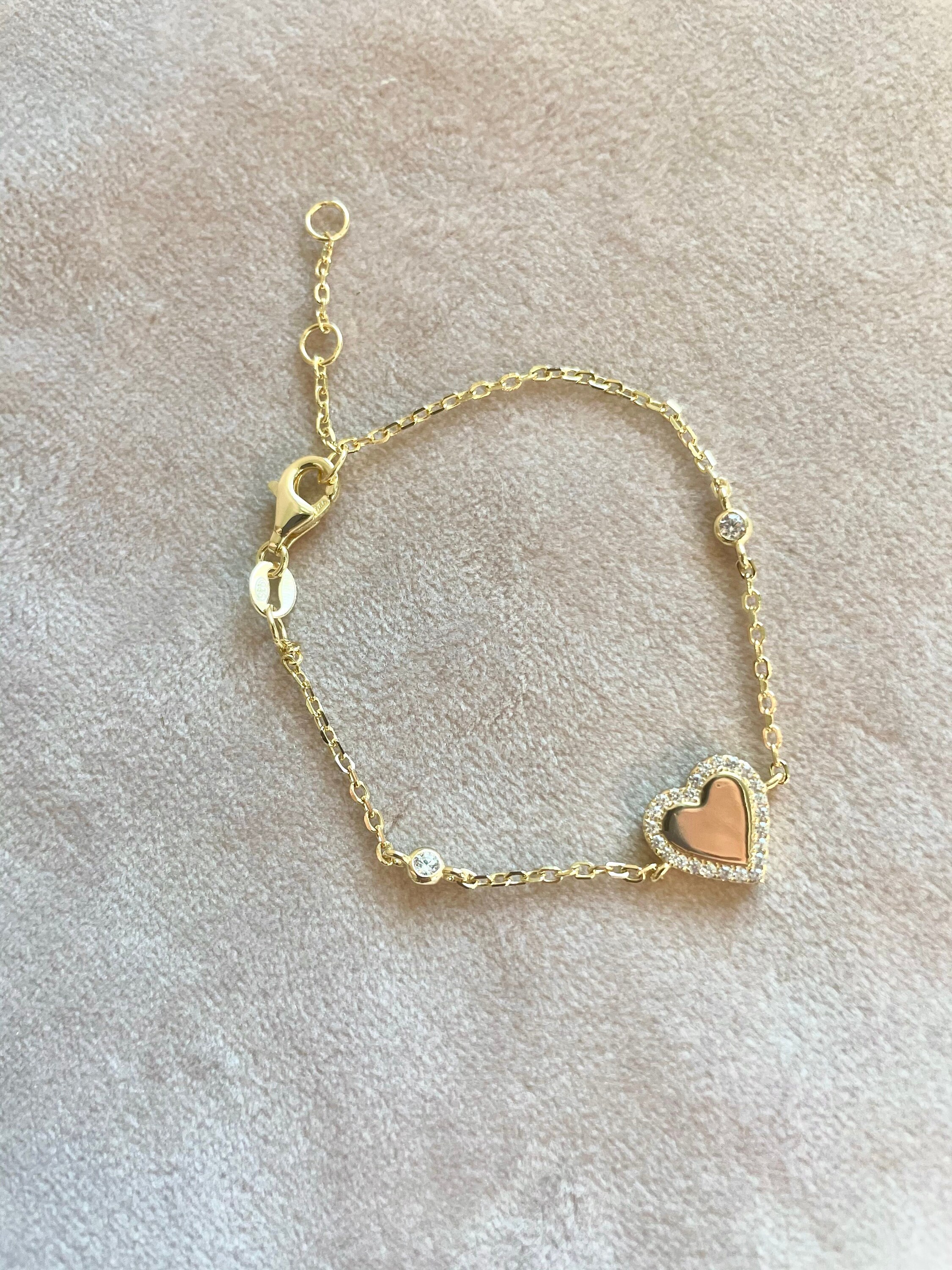 Gold plated diamond heart bracelet Etsy