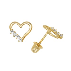 14k gold heart screw back earrings with cz's
