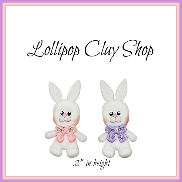 Easter Bunny-SET OF 2- Easter Chick Clays for bows- Clay Bow Center clay doll, clay dolls, bow centerpieces clay center for bows, bow center