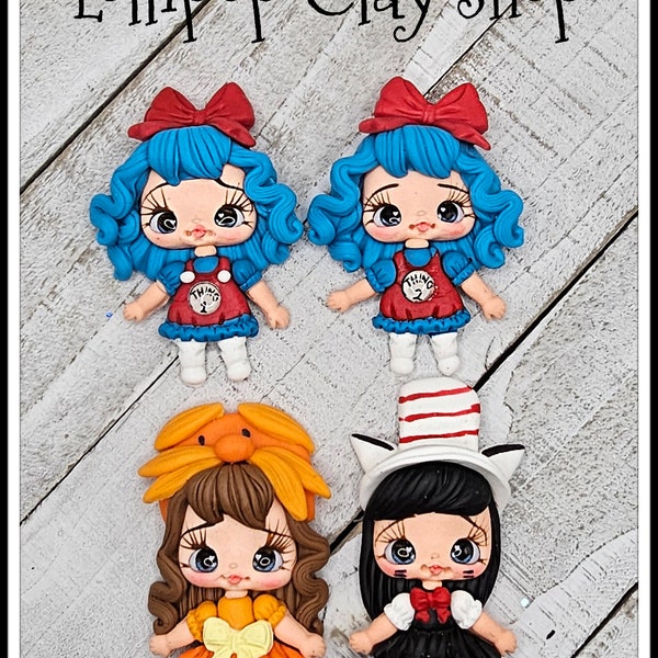 Thing 1 & Thing 2-Polymer Clay Bow Center clay doll, clay dolls, bow centerpieces, clay center for bows, Cat in the Hat