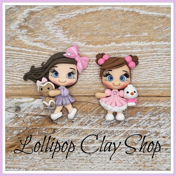 Christmas girls for bows-Polymer Clay Bow Center clay doll, clay dolls, bow  centerpieces, clay center for bows, bow center Christmas clays