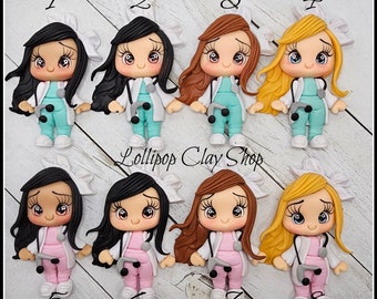 Nurse Clays, Doctor Clay dolls  for bows-Polymer Clay Bow Center clay doll, clay dolls, bow centerpieces, clay center for bows, bow center