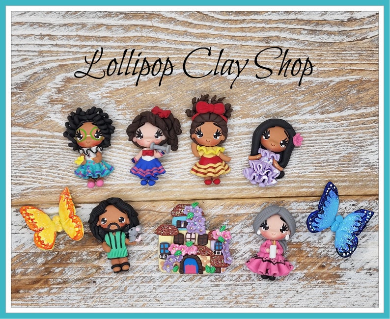 Colombian Girl and Family - Clays for bows- clay doll, clay dolls, bow centerpieces, clay center for bows, bow center-Encanto 