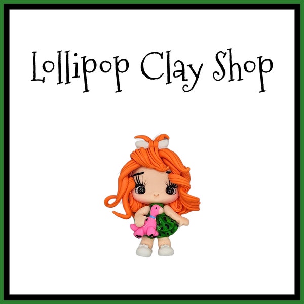 Prehistoric girl Clay Doll-Polymer Clay Bow Center clay doll, clay dolls, bow centerpieces, clay center for bows, Dinosaur Dino