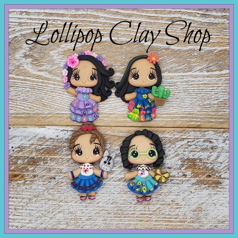 Colombian Girl and Family - Clays for bows- clay doll, clay dolls, bow centerpieces, clay center for bows, bow center-Encanto 