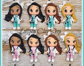 Nurse Clays, Doctor Clay dolls  for bows-Polymer Clay Bow Center clay doll, clay dolls, bow centerpieces, clay center for bows, bow center