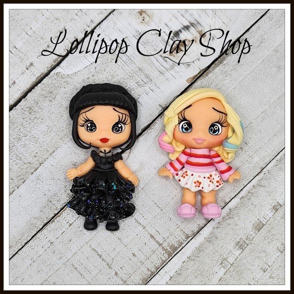 Addams Family Clays for bows-Polymer Clay Bow Center clay doll, clay dolls, bow centerpieces, clay center for bows,  adams family