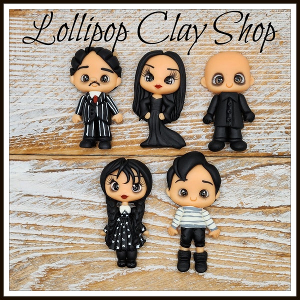 Addams Family Clays for bows-Polymer Clay Bow Center clay doll, clay dolls, bow centerpieces, clay center for bows,  adams family