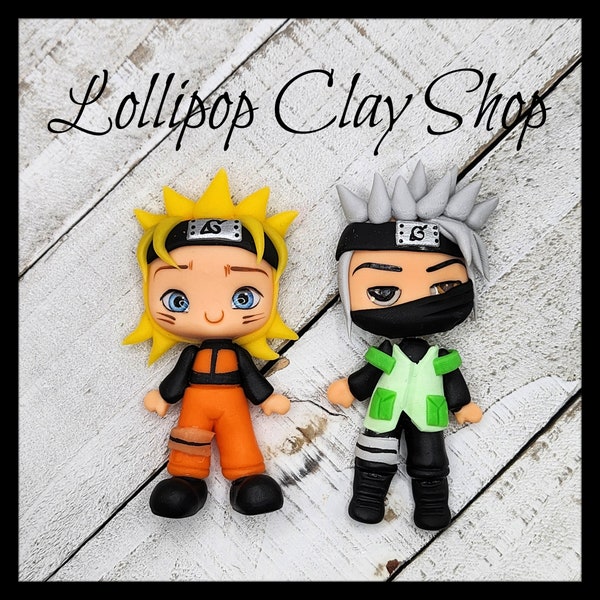 Anime Inspired Ninja Clays- Clays for bows- Clay Bow Center clay doll, clay dolls, bow centerpiece, clay center for bow, bow center