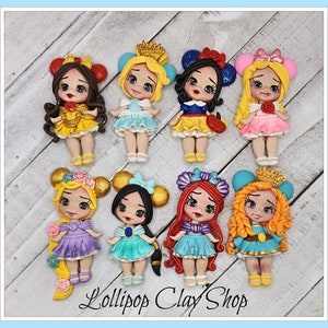 Princess Clays and friends for bows, badge reels- Clay Bow Center clay doll, clay dolls, bow centerpieces, clay center for bows, bow center