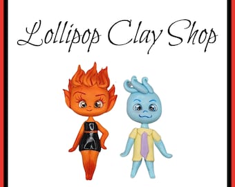 Fire and Water Clay Dolls, Clay Bow Center clay doll, clay dolls, bow centerpieces, clay center for bows, Elements