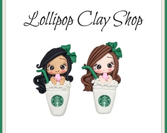 Starbucks Girl Clay Doll- Clays for bows- Clay Bow Center clay doll, clay dolls, bow centerpieces, clay center for bows, bow center