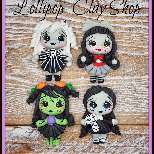 Halloween Monster Clay doll Clays for bows-Polymer Clay Bow Center clay doll, clay dolls, bow centerpieces, clay center for bows,