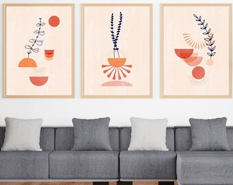 Burnt Orange Wall Art Blush Navy Beige Geometric Print Minimalist SemiCircles Art Moon Half Moon MidCentury Prints Living Room Art