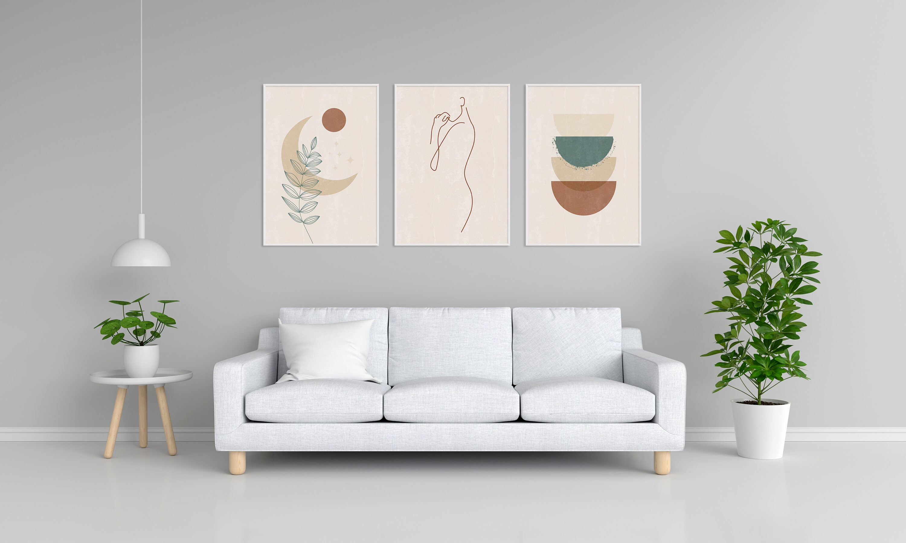 Boho Art Set of 3 Boho Mid Century Modern Minimal Botanical | Etsy