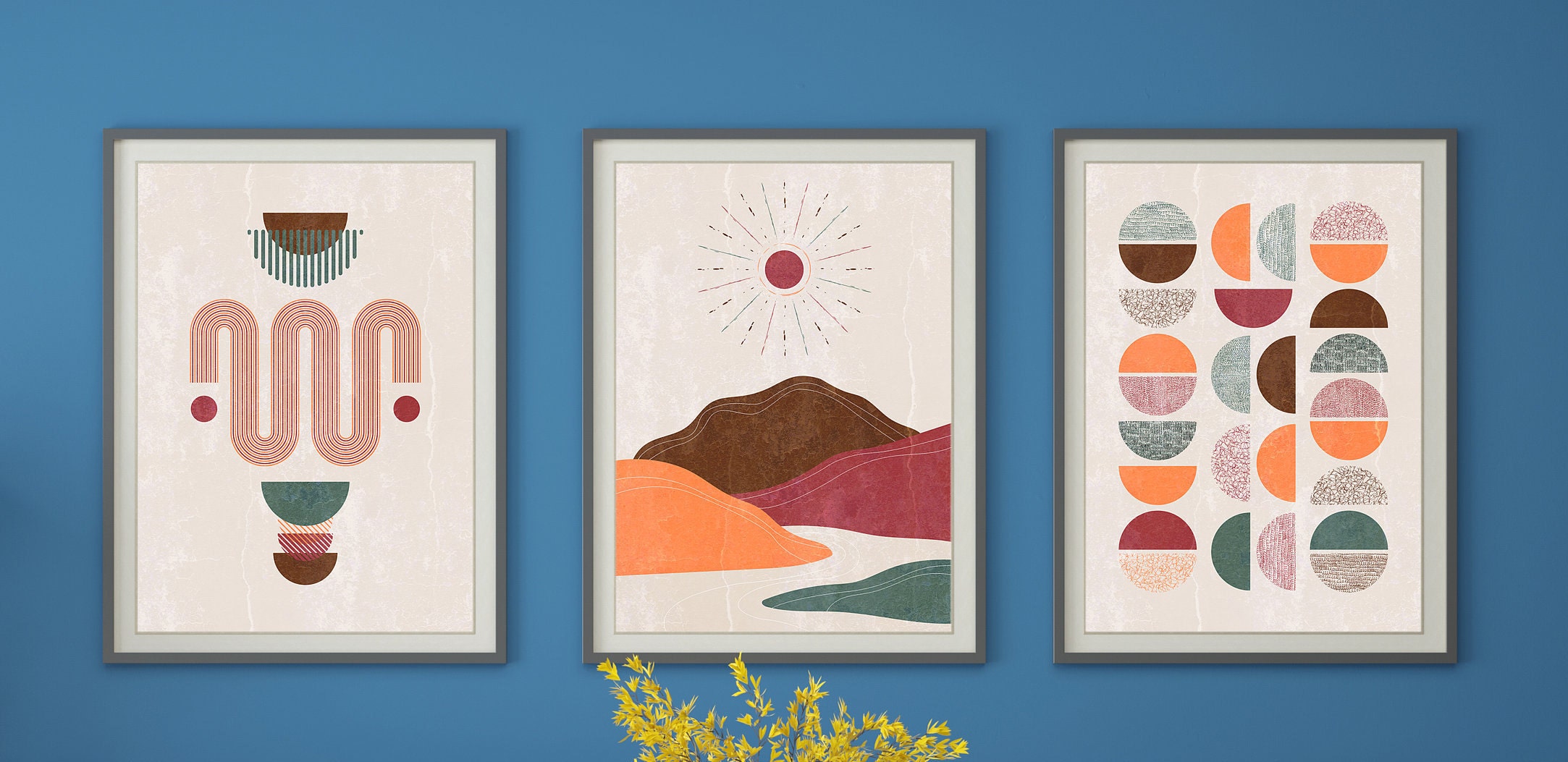 Boho Art Set of 3 Abstract Wall Art Set of 3 Prints Bundle | Etsy
