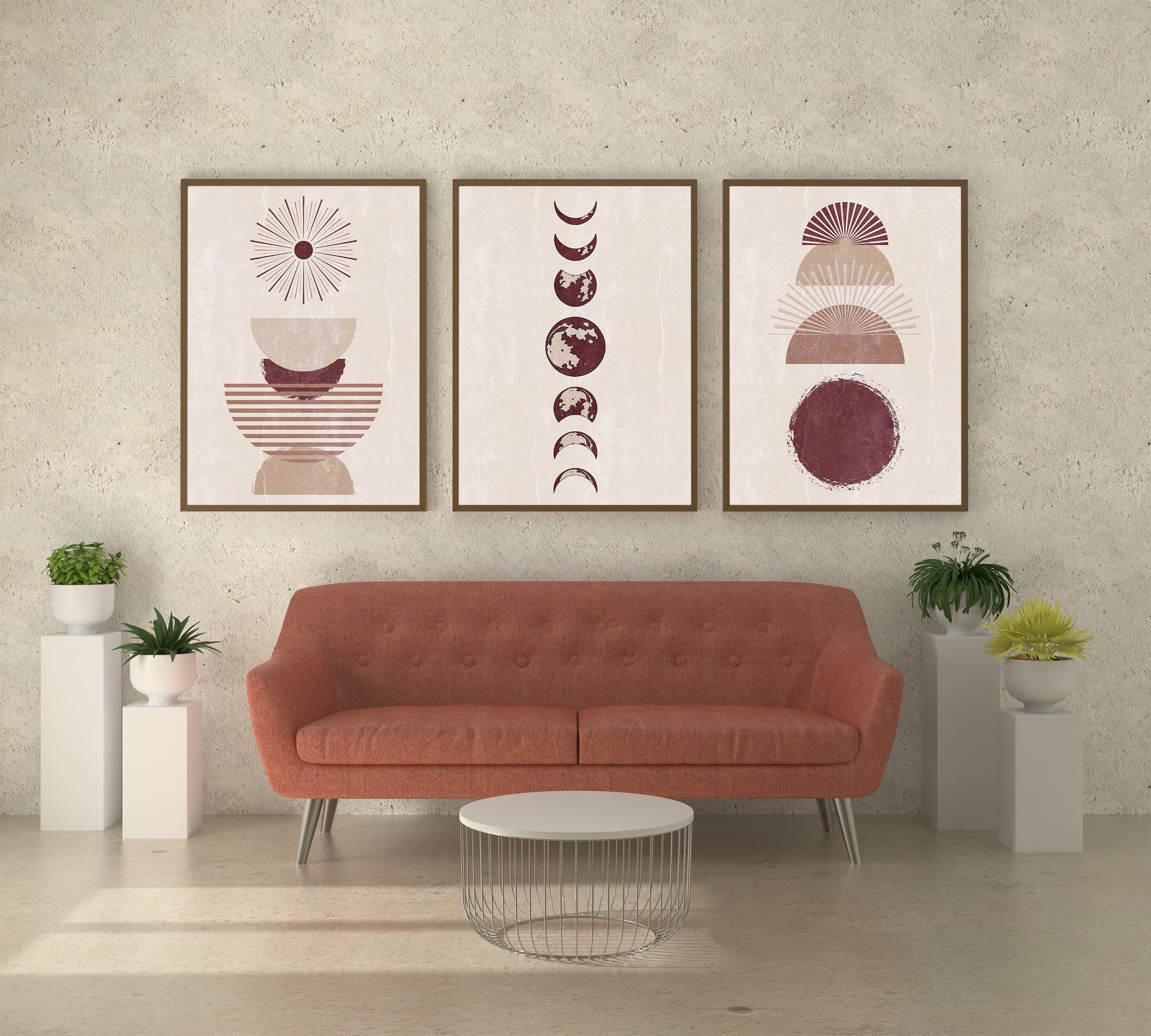 Boho Art Set de 3 Boho Mid Century Modern Minimal Boho Prints Etsy